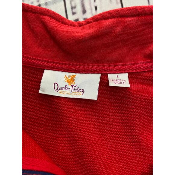 Quacker Factory Vest Womens L French Terry Rhinestone Zip Front Red Mock Neck - Picture 2 of 12